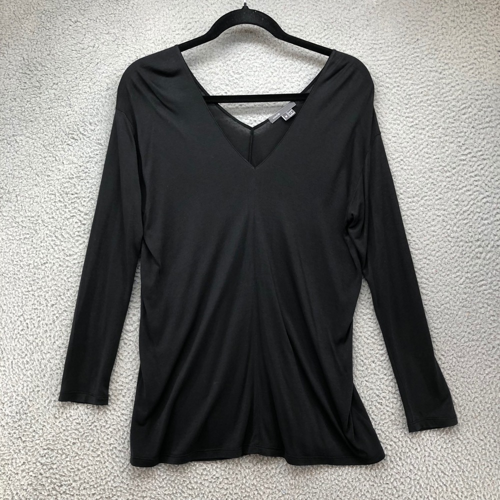 Vince V-Neck Tops Blouse Bundle Lot Womens Medium Black Coral Pink Rayon 3 Pack - Picture 3 of 10